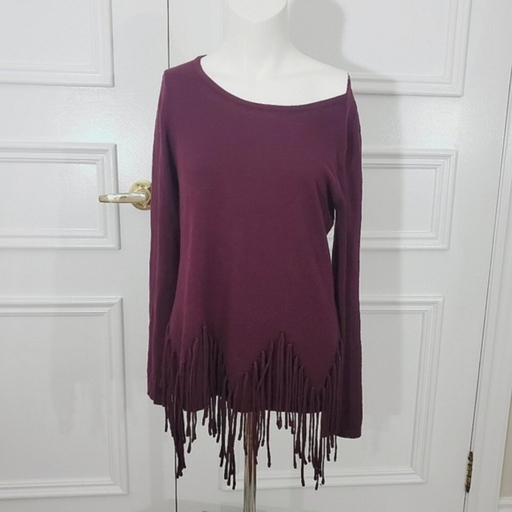 Rare Y2K Carol Rose Soft Burgundy Fringe Knit Top